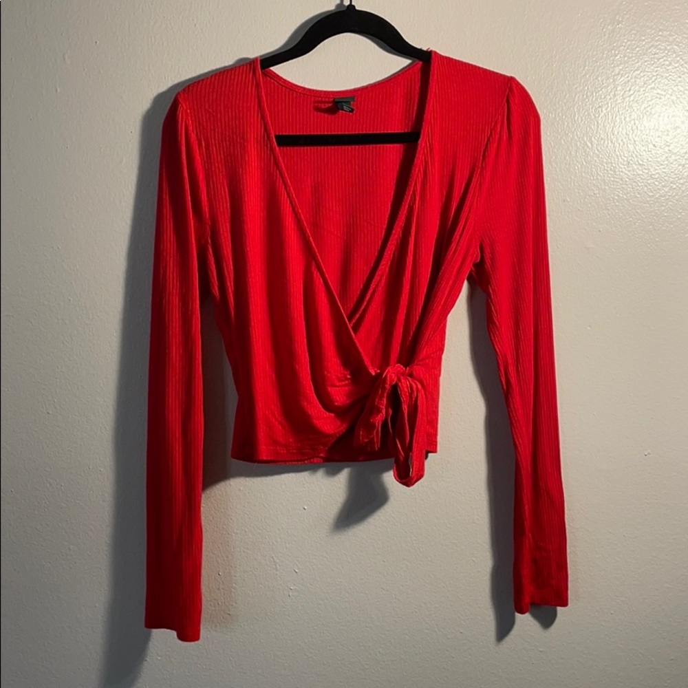 Tie front ribbed long sleeve